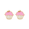 Cupcake Enamel Gold Earrings for Kids